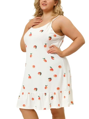 Agnes Orinda Women's Plus Size Sleeveless Fruit Ruffle Hem Nightgown 6 Agnes Orinda Women's Plus Size Sleeveless Fruit Ruffle Hem Nightgown - Image 6
