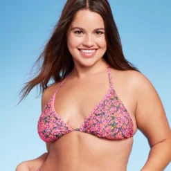 Women's Crochet Trim Triangle Bikini Top - Wild Fable™ Pink Floral Print -Trendy Women GUEST ef63c56e 5c35 45e9 9007 3f4fe89e2563