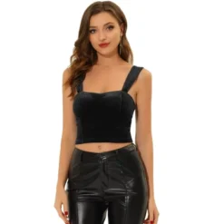 Allegra K Women's Thick Strap Sweetheart Neck Sleeveless Velvet Crop Cami Tank Top -Trendy Women GUEST f0568315 fd62 46cf 9006 8fe8e64e1864
