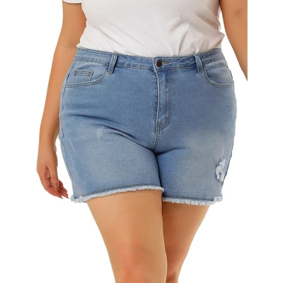 Agnes Orinda Women's Plus Size Jean High Waisted Raw Hem Stretched Distressed Denim Short 7 Agnes Orinda Women's Plus Size Jean High Waisted Raw Hem Stretched Distressed Denim Short - Image 7
