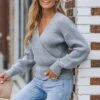 Women's Surplice Neck Rib Wrap Sweater - Cupshe