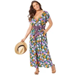 Swimsuits For All Women’s Plus Size Stephanie V-Neck Cover Up Maxi Dress -Trendy Women GUEST f44307af 0370 4b52 9bd0 7c8d4070d624