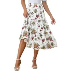Allegra K Women's Floral Elastic Waist Tiered Ruffle Boho Midi Skirts -Trendy Women GUEST f47bf373 b4f2 4a8f 8661 8110cdd1145c
