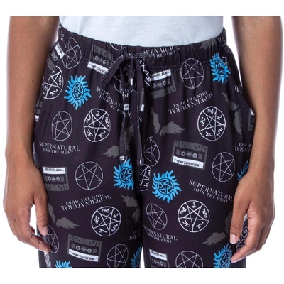 Supernatural Womens' Join The Hunt Anti-Possession Castiel Logos Pajama Pants Black 2 Supernatural Womens' Join The Hunt Anti-Possession Castiel Logos Pajama Pants Black - Image 2