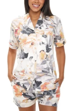 Women's Soft Cotton Knit Jersey Pajamas Lounge Set, Short Sleeve Top And Shorts With Pockets -Trendy Women GUEST f8546d50 c99f 483e b04c b7fdd00c31ef