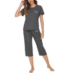 Cheibear Womens Sleepwear Pajama Set Round Neck Nightwear Lounge Pjs With Capri Pants -Trendy Women GUEST f89fe541 f278 4982 bb39 996e202a121e
