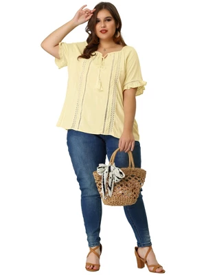 Agnes Orinda Women's Plus Size Lace Hollow Out Ruffle Boho Blouse 2 Agnes Orinda Women's Plus Size Lace Hollow Out Ruffle Boho Blouse - Image 2