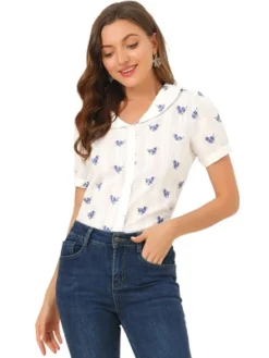 Allegra K Women's 2023 Peter Pan Collar Summer Tops Button Front Elegant Floral Shirt -Trendy Women GUEST f90615bb 5a75 44d6 ad31 9eb4115509bd