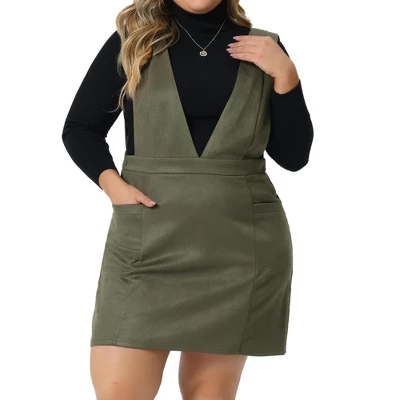 Agnes Orinda Women's Plus Size V Neck Sleeveless Faux Suede Pockets Pinafore Overall Mini Skirts 1 Agnes Orinda Women's Plus Size V Neck Sleeveless Faux Suede Pockets Pinafore Overall Mini Skirts