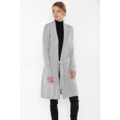 JENNIE LIU Women's 100% Pure Cashmere Long Sleeve Belted Lux Wrap Cardigan Robe Sweater