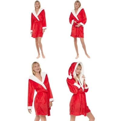 Santa's Helper Red Christmas Hooded Robe For Women 2 Santa's Helper Red Christmas Hooded Robe For Women - Image 2