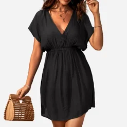 Women's Elastic Beachwear Short Sleeve Cover Up -Cupshe -Trendy Women GUEST fd64bc7c faed 43e9 babf e85240b840a1