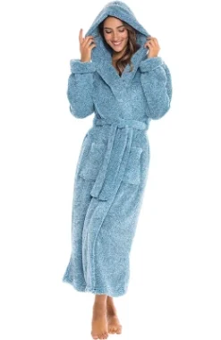 Women's Fuzzy Plush Fleece Bathrobe With Hood, Soft Warm Hooded Lounge Robe -Trendy Women GUEST fe453177 5a1e 45c4 8c9e 43ebe6269576