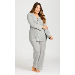 Women's Plus Size Hacci Button Top - Gray | AVENUE