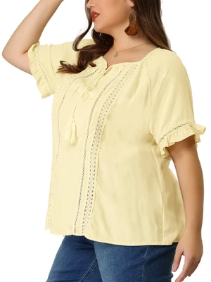 Agnes Orinda Women's Plus Size Lace Hollow Out Ruffle Boho Blouse 1 Agnes Orinda Women's Plus Size Lace Hollow Out Ruffle Boho Blouse