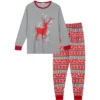 Cheibear Christmas Deer Print Long Sleeve Tee With Pants Loungewear Family Pajama Sets